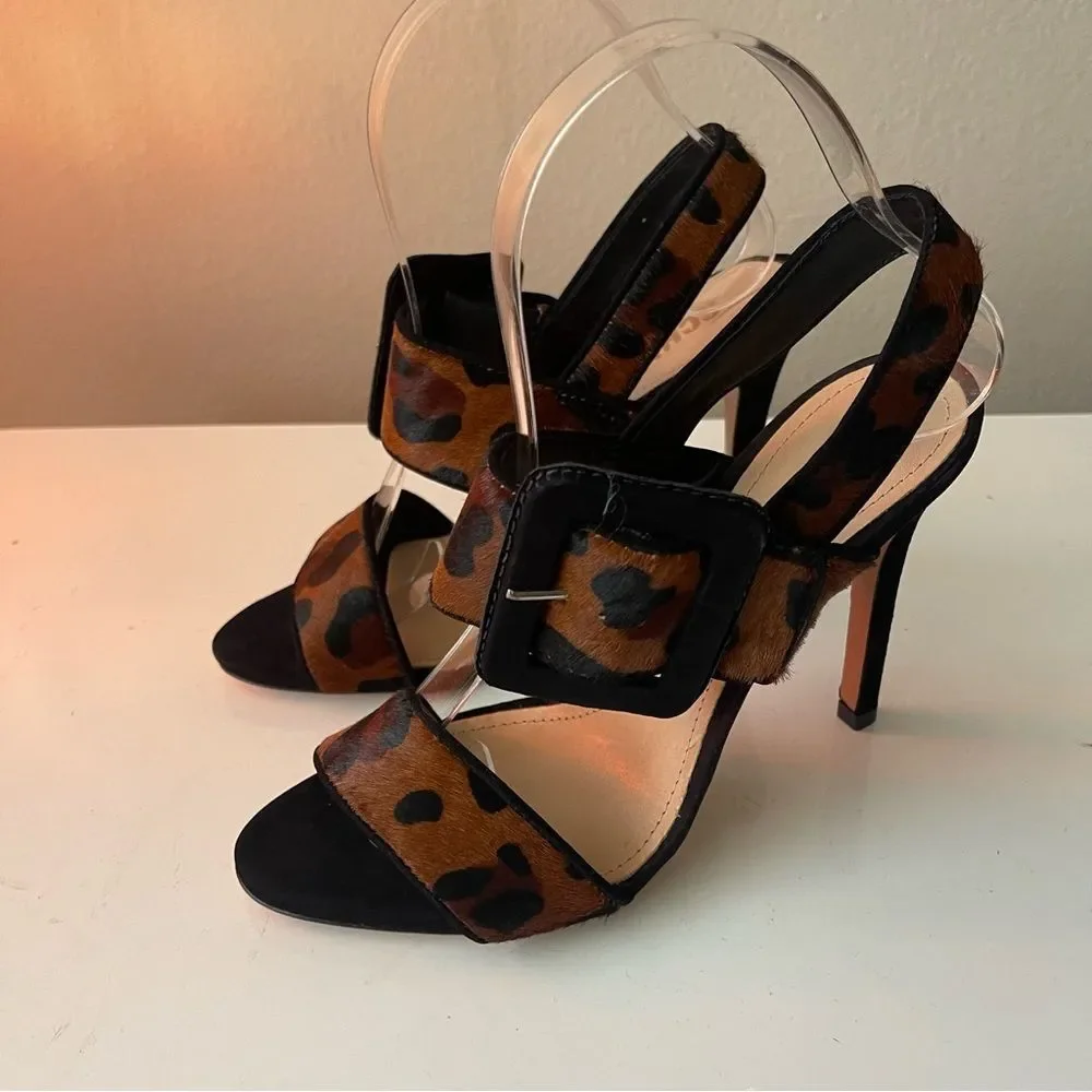 SCHUTZ  Woman's Suede-trimmed leopard-print calf hair sandals‎